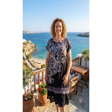Fibula Otantik Standart Beden Çift Kat Desenli Pamuk Voal Midi Boy Elbise 36-46 Bedenler Arası Uygun