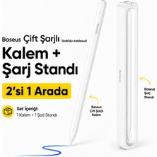 BASEUSONLINE Baseus Smooth Writing 2 Çift Şarjlı (Kablolu-Kablosuz) Şarjlı iPad Kalemi + Manyetik Şarj Standı 2'si 1 Arada Set - Avuç Içi Reddi, Eğim Hassasiyeti Palm Rejection