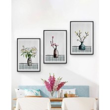 Wooden Factory 3'lü Ev, Oturma Odası, Salon, Ofis, Yatak Odası Çerçeve Görünümlü Duvar Mdf Tablo Seti
