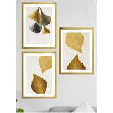 Wooden Factory Gold Rengi Aynalı Pleksi Çerçeveli Yapraklar Mdf Üzeri Uv Baskı Tablo