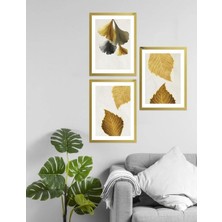 Wooden Factory Gold Rengi Aynalı Pleksi Çerçeveli Yapraklar Mdf Üzeri Uv Baskı Tablo