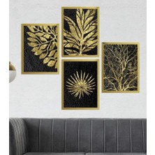 Wooden Factory Siyah ve Gold Detaylı Aynalı Altın Pleksli Çerçeveli Mdf Tablo