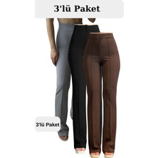 Thiff Krep Kumaş Likralı Kadın Palazzo Pantolon 3'lü Set