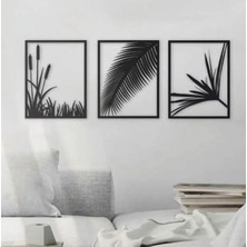 Wooden Factory 3 Lü MDF Palm Tablo Duvar Dekoru 90x25 cm Modern Tasarım Ahşap Malzeme