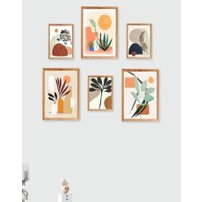 Wooden Factory 6 Pcs Wooden Frame Look Decorative Gift Boho Botanic Wall Art Mdf Painting Set
