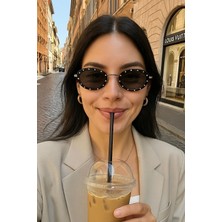 Carlot Taşlı Oval Siyah Güneş Gözlüğü 2024 Model UV400 Kadın Tasarım /ren Eyewear