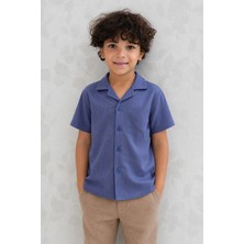 Hawai Çizgili Modal Gömlek 1-8 Yaş Indigo Mavi
