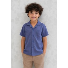 Hawai Çizgili Modal Gömlek 1-8 Yaş Indigo Mavi