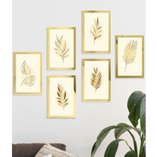 Wooden Factory 6 Parça Gold Detaylı Tablo Seti, Aynalı Gold Pleksi Çerçeveli, Uv Baskı