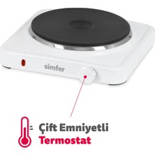Simfer Hp1500w Beyaz Hot Plate Tek Gözü Elektrikli Ocak (Çift Emniyetli Termostat , 1500W Krom Çember)