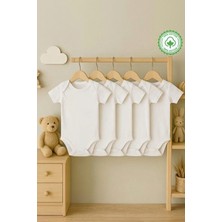 Bebeqon Beyaz Kısa Kol Bebek Zıbın 5’li Paket Bisiklet Yaka Body Seti %100 Pamuk
