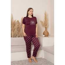 Gloria Kadın Bisiklet Yaka Düğmesiz Battal Kesim Viskon Yazlık Kısa Kol Büyük Beden Pijama Takımı