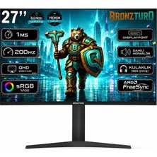 BRONZTURQ 27" 200Hz 1 Ms (Dp + Hdmı) Qhd 2560X1440 Kavisli Pivot Monitör BTQ270QHD200-AA