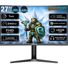 BRONZTURQ 27" 240Hz 1 Ms (Dp + Hdmı) Fhd Kavisli Pivot Monitör BTQ270FHD240-JY