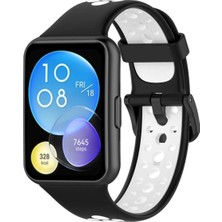 Marsilyan Mey Ithalat®  Huawei Watch Fit 2 Spor Delikli Kordon - Siyah-Beyaz