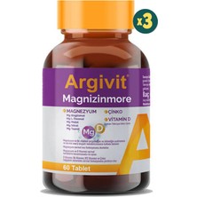 Argivit Magnizinmore Magnezyum Çinko ve Vitamin D Içeren Takviye Edici Gıda 60 Tablet 3 Adet