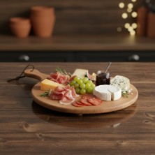 Akasya Sunum Tabağı ve Servis Tahtası 40X30 cm Doğal Ahşap Modern Peynir Şarküteri Pizza ve Kahvaltı Tahtası Saplı ve Yükseltilmiş Ayaklı Sunumluk