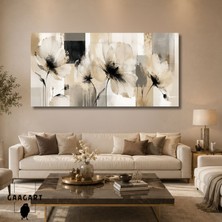 Gaagart Panoramik Kanvas Tablo Soft Kremrengi Siyah Çiçekler
