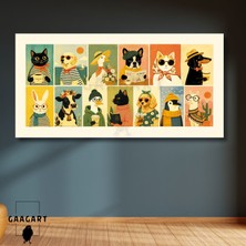 Gaagart Panoramik Kanvas Tablo Retro Renkli Sevimli Komik Hayvan Portreleri