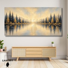 Gaagart Panoramik Kanvas Tablo Yağlı Boya Görünümlü Dijital Baskı Sonsuz Ağaç Doğa Manzara Lacivert
