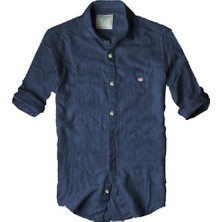 Gulf Bird Slim Fit Italyan Kesim Gerçek Keten Gömlek--Lacivert--