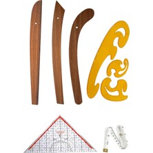 6 Parça Set – 3'lü Modelist Riga Cetvel Seti, Modelist Gönyesi, Pistole Cetvel ve 150 cm Mezura
