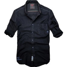 Gulf Bird Slim Fit Saf Pamuk Denim Kumaş Kot Gömlek--koyulacivert---