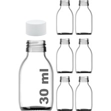 30 ml Sızdırmaz Kapaklı Şeffaf Shot Şişesi 30 cc Ginger Şat Beyaz Cam Şişe 6 Adet (Kilitsiz Plastik Beyaz Kapak)