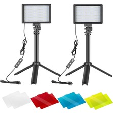 SFT-120C 2'li LED Panel Işık Seti Masaüstü Standlı Renkli Filtreli Vlog Yayıncı Işığı
