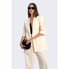 Thalure Kadın Krem Keten Blazer