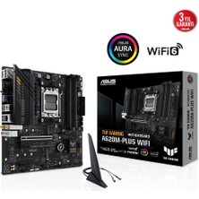 ASUS TUF GAMING A620AM-PLUS WIFI AMD A620A AM5 DDR5 7600 2xDP HDMI Çift M2 USB3.2 AX WiFi + BT AURA RGB 2.5Gbit LAN mATX