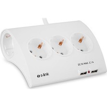 S-Link Akım Koruma Beşli Masaüstü Grup Priz 2 Adet 2.1A Usb Şarj Soketli Beyaz Renkli SPG9-5-15