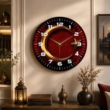 AA Shop Renkli Baskı Ay Yıldız Desenli Ahşap Duvar Saati 45CM Modern Tasarım Yuvarlak Sessiz Saat