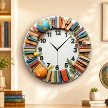 AA Shop Kitap Öğretmen Renkli Baskı Desenli Sayılı Hediyelik Ahşap Sessiz Tablo Duvar Saati
