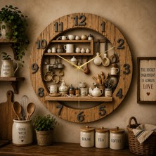 AA Shop Mutfak Renkli Baskı Desenli Sayılı Hediyelik Ahşap Sessiz Tablo Duvar Saati