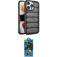 Marsilyan™- iPhone 14 Pro Kılıf Yadigar Doku Özel Seri - Siyah 18D Cam Ekran Koruyucu