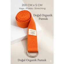 SUNYOGA Doğal Organik Pamuk Yoga Kemeri Turuncu 200 CM x 5 CM Yoga Strap Pilates Esneme Kayışı Dayanıklı Tokalı Yoga Bandı
