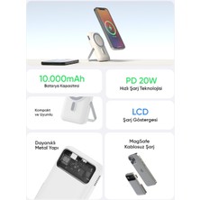 S-Link MG300 10000MAH PD20W Magsafe 15W Kablosuz Type-C Beyaz Taşınabilir Metal Şarj Cihazı Powerbank