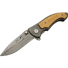 Marsilyan 2-31 Damascus Kamp Çakı 19,5cm - Yarı Otomatik, Kemerlikli, Ahşap Metal Sap