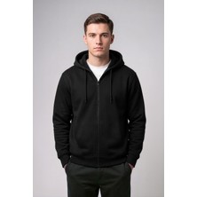 Markapia Man Erkek Fermuarlı Kapüşonlu Içi Polarlı Siyah Sweatshirt
