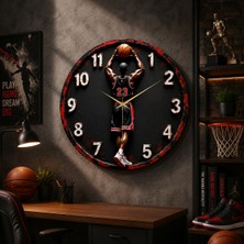 AA Shop Basketbol Renkli Baskı Desenli Sayılı Hediyelik Ahşap Sessiz Tablo Duvar Saati