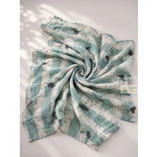 Ecotton Works Yeşil Kuşlu Müslin Bebek Örtüsü %100 Pamuklu 120 cm x 120 cm Geniş Kullanım Alanı