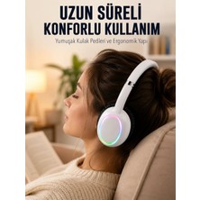 Marsilyan Beyaz Kablosuz Bluetooth Kulaklık Mikrofonlu Ergonomik Kulak Üstü Tasarım