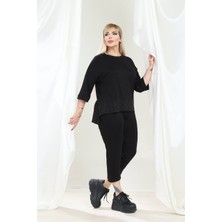 Kısmet Sepeti Kadın Truvakar Kol Taş Detaylı Kapri T-Shirt Şık Viskon Penye Takım