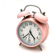 16CM Büyük Boy Akar Saniyeli Alarm Çalar Saat - Nostaljik Masa Saati Pembe
