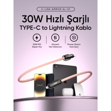 S-link Armor Boyun Askılı AL-01 30W 1.2m Type-C to Lightning PD Örgülü Metal Başlıklı Pembe Hızlı Şarj Kablosu