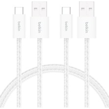 2'li Örgülü Usb-A - Usb-C Kablo, 1,5 M, 15 W, Yumuşak, Esnek ve Hızlı Şarj Kablosu, iPhone 17 ve 16 Serisi, Galaxy S25, Pixel 10, iPad Pro ve Daha Fazlasıyla Uyumlu, Beyaz