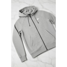 Nike Sportswear Full Zip Gray Hoodie Fermuarlı Kapüşonlu Sweatshirt Gri
