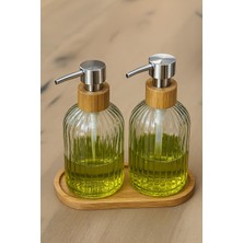 Zbern 2'li Cam Sıvı Sabunluk Seti – Füme Renk, 300 ml Şeffaf Cam Gövde, Doğal Bambu Başlık ve Stand – Modern Pompalı Dispenser – Banyo, Mutfak ve Lavabo Üstü Kullanım Için Uygun
