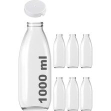 1000 ml Şeffaf Sürahi Süt, Ayran, Su, Limonata, Meşrubat Şişesi 1000 cc Yırtmalı Kapaklı Cam Şişe 6 Adet (6, Beyaz Kilitli Kapak, 1000)